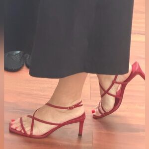 Massimo Dutti real leather Red Strappy Heels